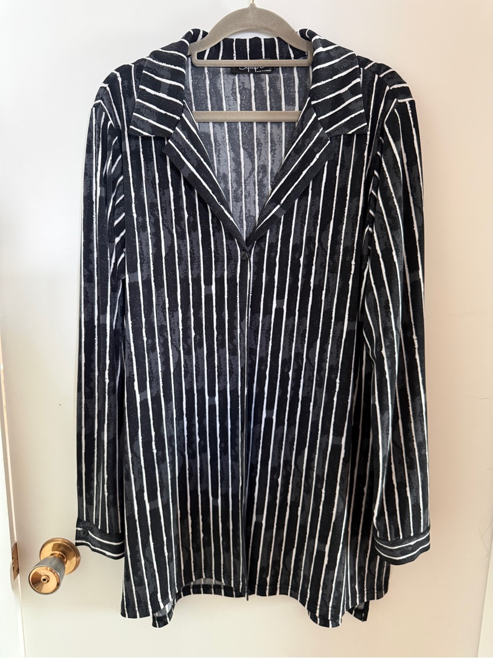 Sympli Made in Canada Striped Long Button Down Cardigan Size 12 Layering Blazer